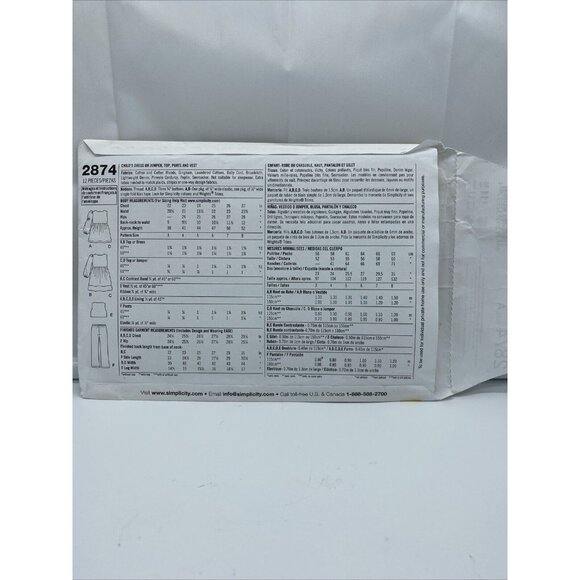 Simplicity 2874 Sewing Pattern Girls Dress Jumper Top Pants Vest 3-8 Cut 2008 - Picture 3 of 3